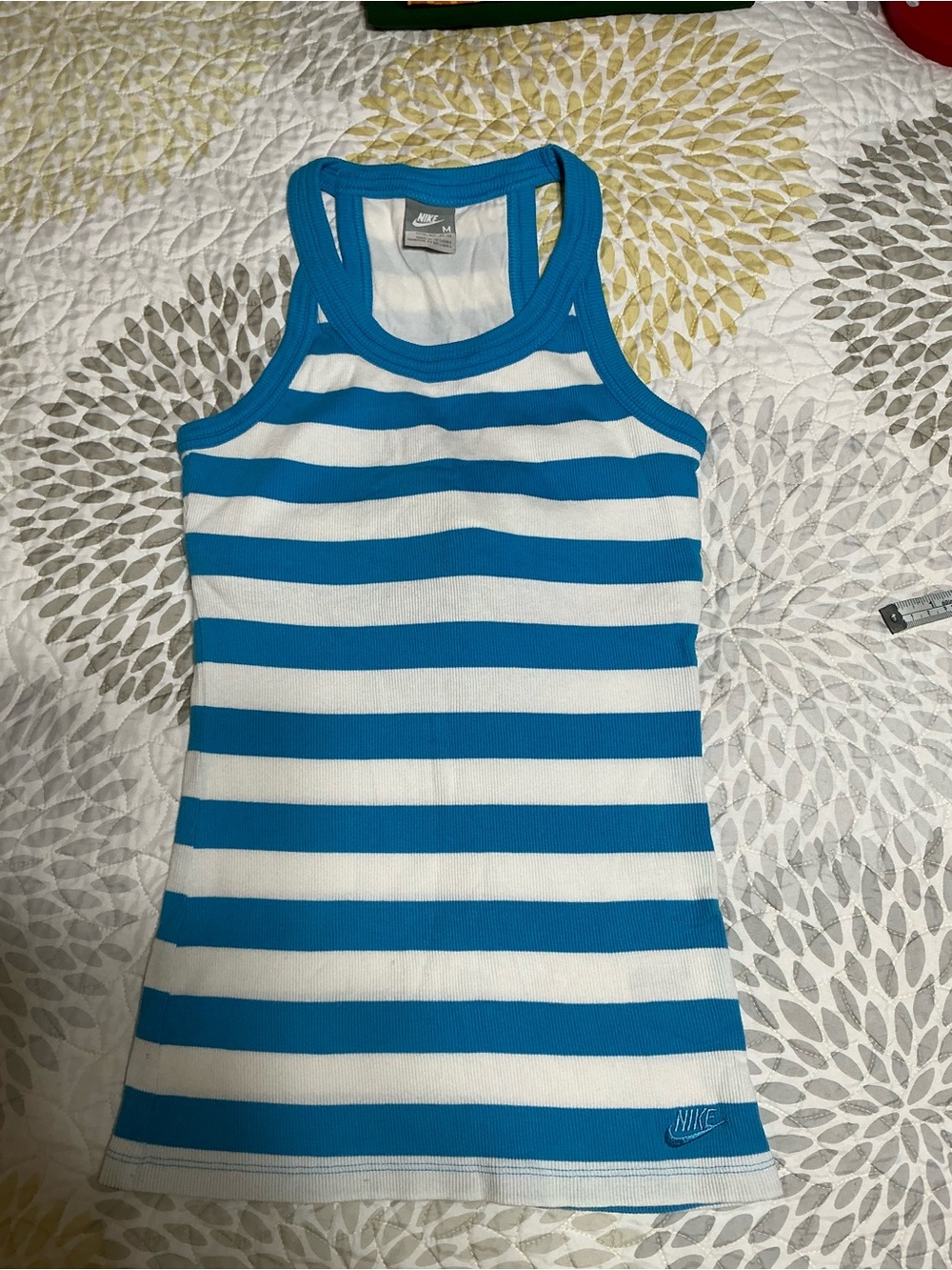 Nike Y2K Vintage Striped Ribbed Tank Top Blue White Size Medium EUC